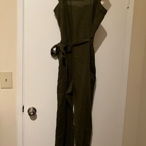 Quince Jumpsuit 100% Linen Forest Green Sz M